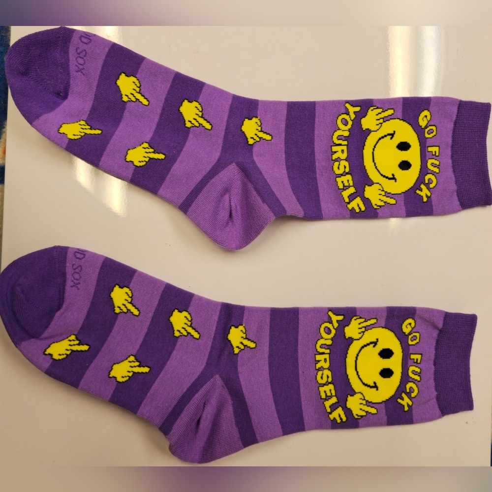 (NWOT) Purple Striped Novelty Socks FOOT TRAFFIC Silly Socks